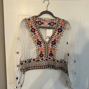 Zara. Embroidered Colorful Top!
